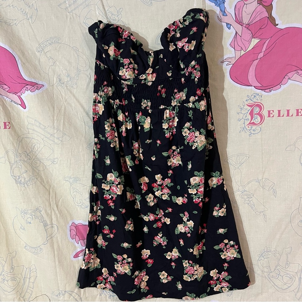 Billabong Strapless Black Sundress Dress with Vibrant Floral Pattern